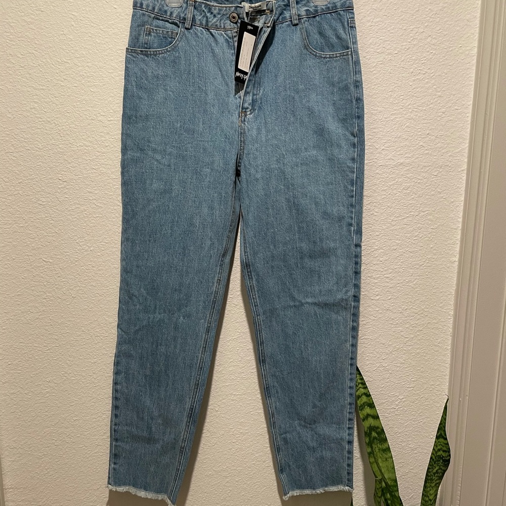 Grayed Hem High Waisted Relaxed Jeans